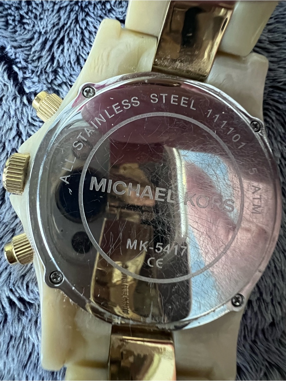Michael Kors Women’s Madison Glitz Chrono Horn and Gold Watch MK5417 NWOT - Picture 4 of 8